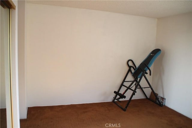 interior space featuring dark colored carpet