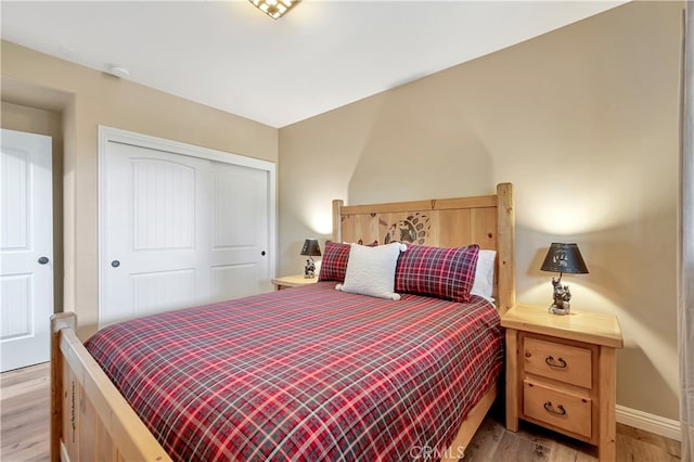 bedroom featuring a closet and light hardwood / wood-style floors