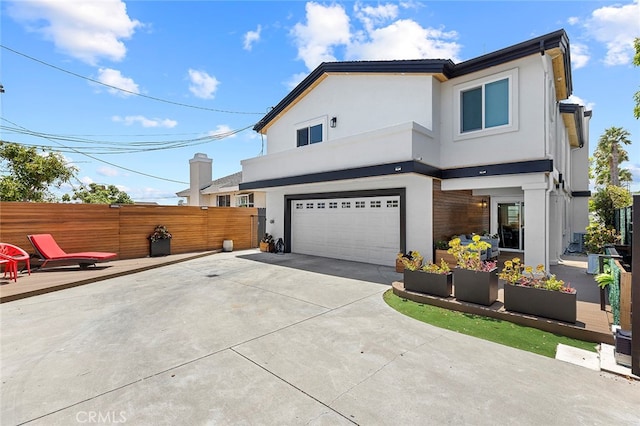 exterior space with a garage