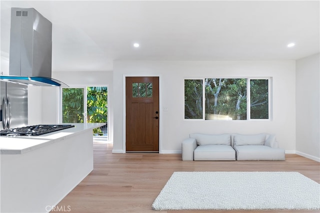 living room with light hardwood / wood-style flooring