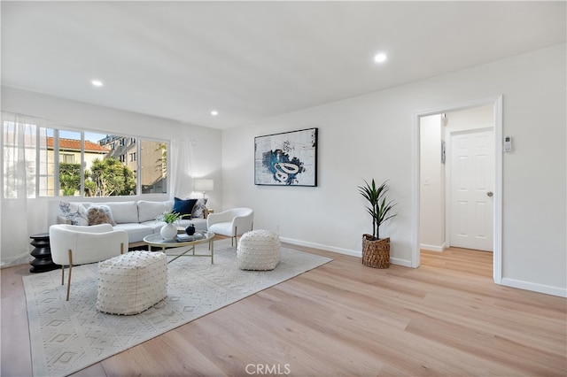 living room with light hardwood / wood-style floors