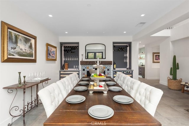 dining space featuring sink