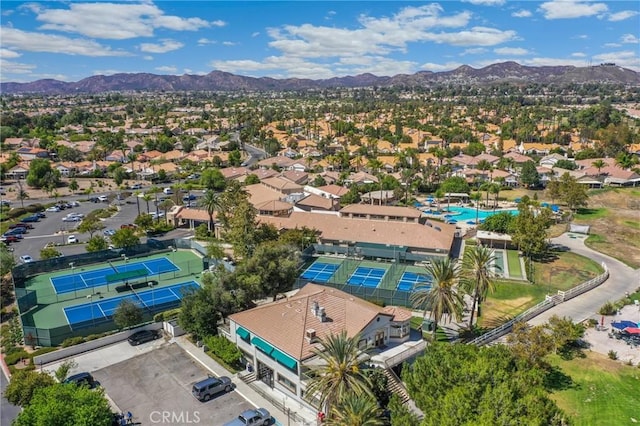 drone / aerial view featuring a mountain view