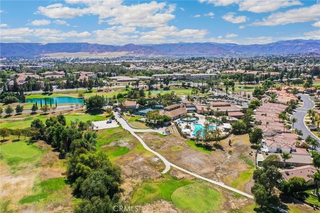 bird's eye view featuring a water and mountain view