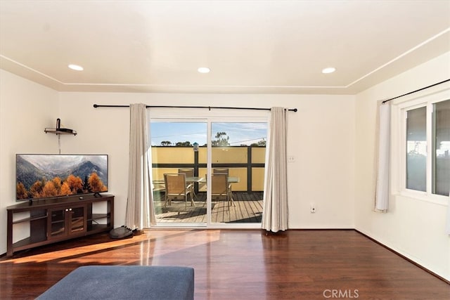 living room featuring dark hardwood / wood-style floors