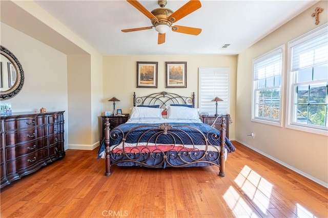 bedroom featuring ceiling fan and wood-type flooring