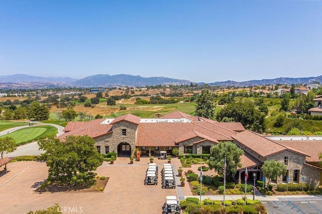 drone / aerial view featuring a mountain view