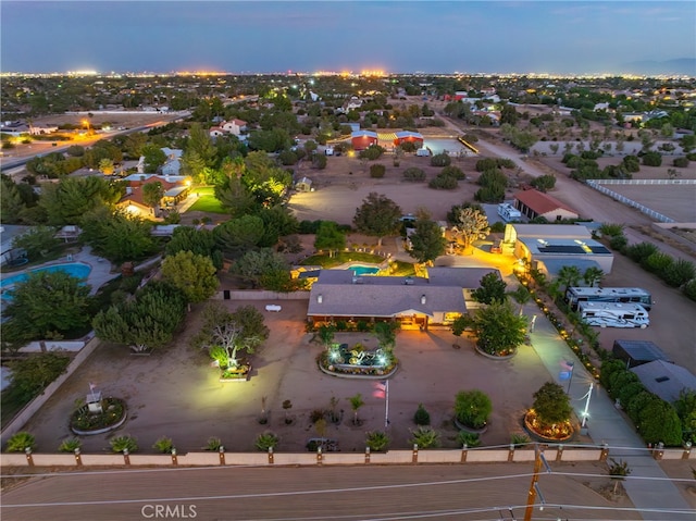 view of aerial view at dusk