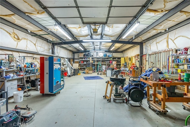 garage featuring a workshop area