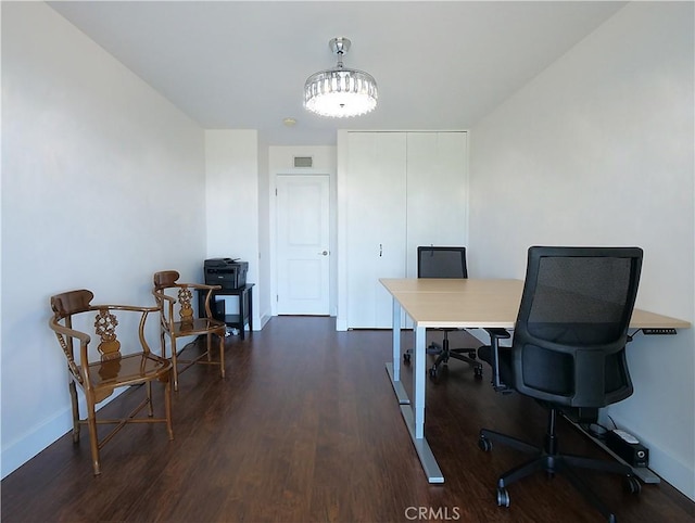 office space featuring dark hardwood / wood-style flooring