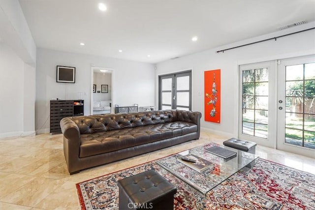 living room featuring french doors