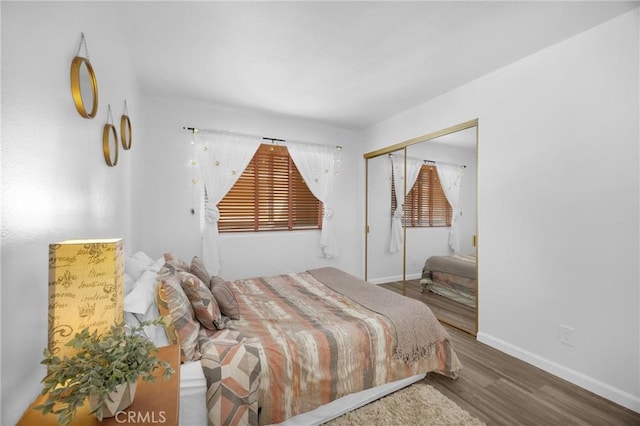 bedroom featuring a closet and hardwood / wood-style floors