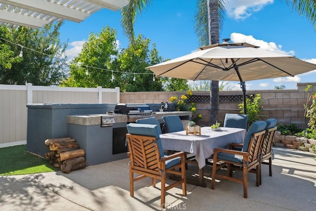 view of patio / terrace with a pergola and area for grilling