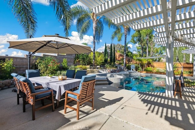 view of swimming pool featuring a pergola and a patio