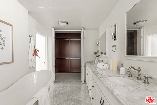 bathroom featuring a bath, a healthy amount of sunlight, and vanity