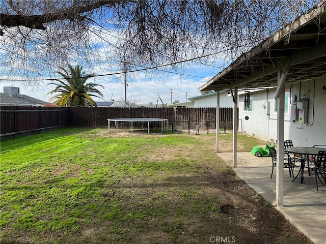 view of yard with a patio area and a trampoline