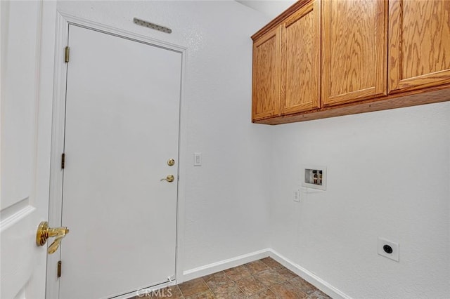 laundry room with washer hookup, cabinet space, hookup for an electric dryer, and baseboards