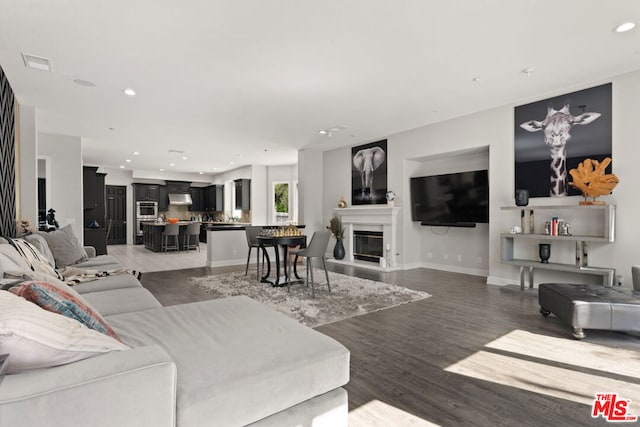 living room featuring dark hardwood / wood-style floors