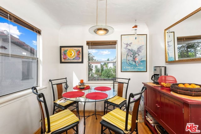 dining area with wood-type flooring