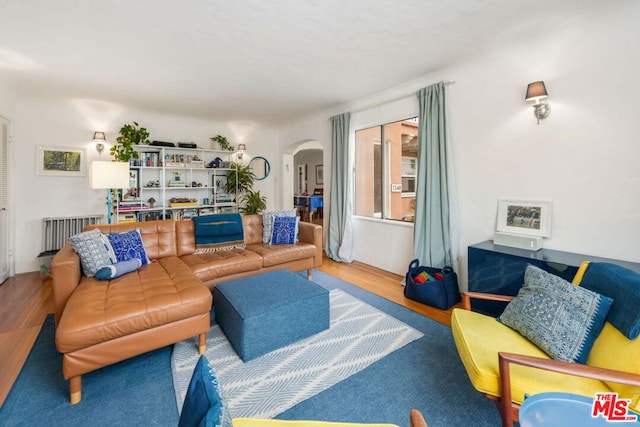 living room with light hardwood / wood-style floors