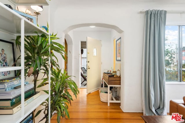 hallway with light hardwood / wood-style flooring