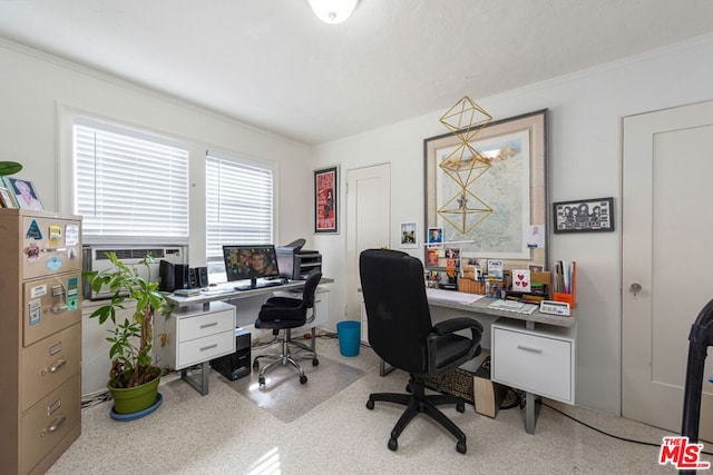 office featuring cooling unit and crown molding