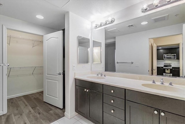 bathroom featuring hardwood / wood-style flooring and vanity