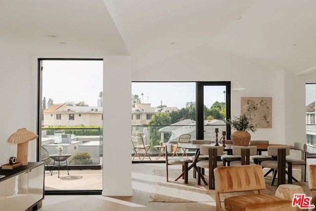 interior space featuring light hardwood / wood-style floors, vaulted ceiling, and plenty of natural light