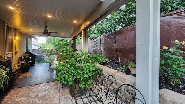 view of patio with ceiling fan