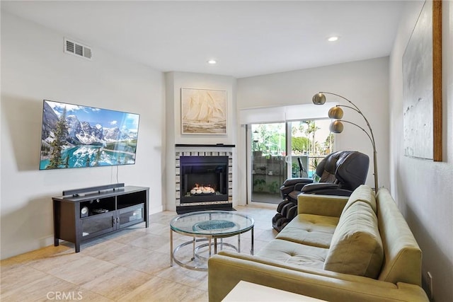 living room featuring light tile patterned flooring