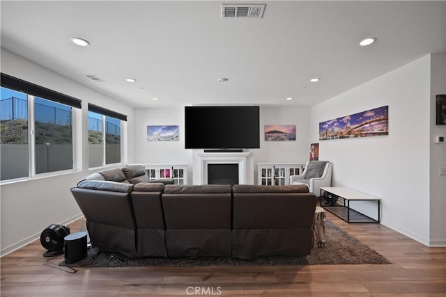 living room with light wood-type flooring