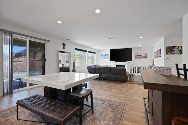 dining area with light wood-type flooring