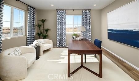 office space featuring light hardwood / wood-style floors