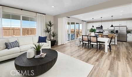 living room with light hardwood / wood-style floors