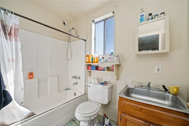 full bathroom featuring vanity, toilet, and shower / tub combo