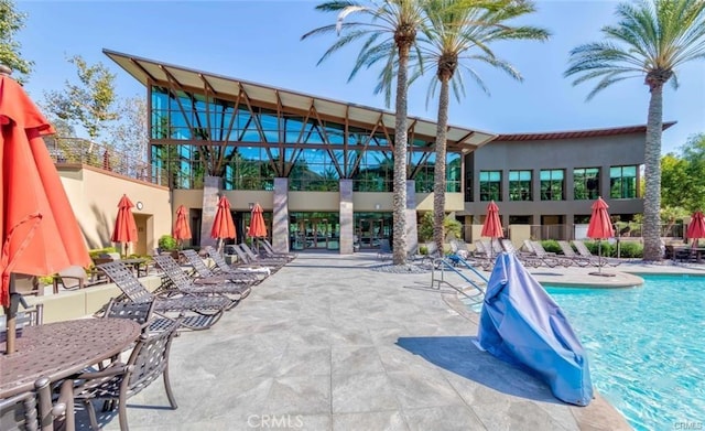 community pool with a patio area