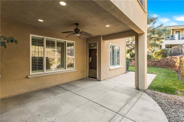 view of patio / terrace featuring ceiling fan