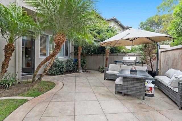 view of patio featuring an outdoor living space and area for grilling