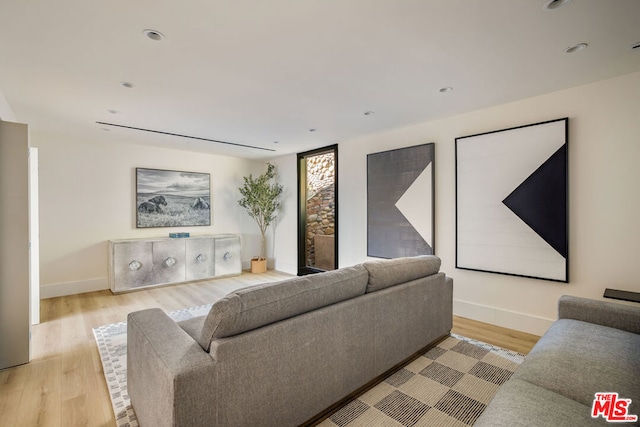 living room with light hardwood / wood-style flooring