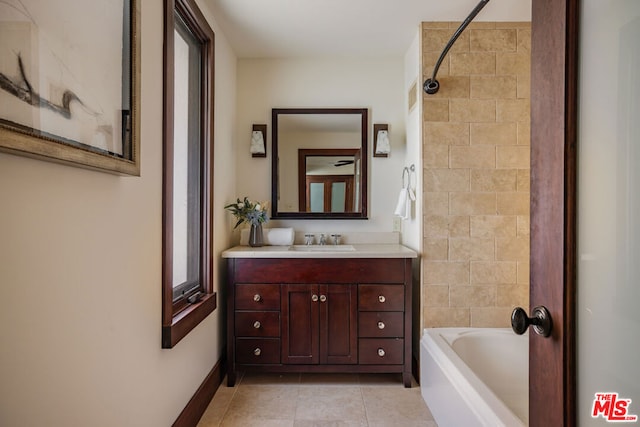 bathroom featuring tile patterned floors, vanity, and bathtub / shower combination