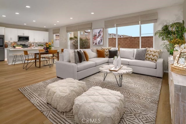 living room featuring light wood-type flooring