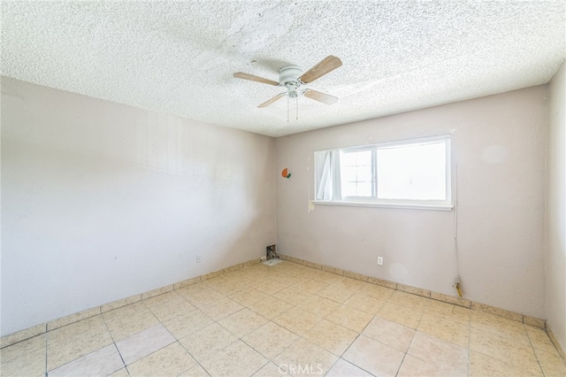 unfurnished room with a textured ceiling and ceiling fan