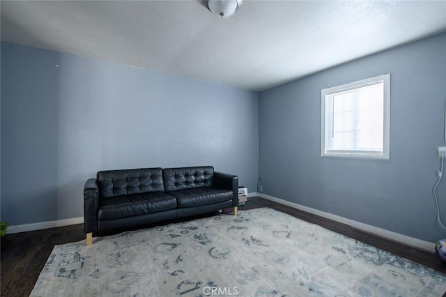 living area featuring dark wood-type flooring