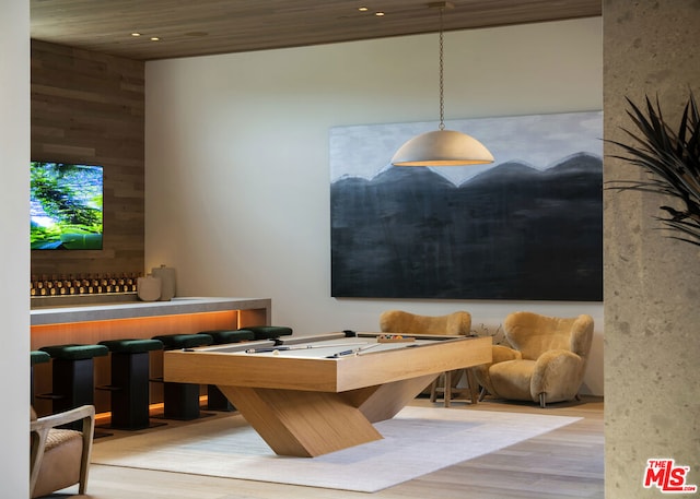 recreation room featuring light hardwood / wood-style flooring