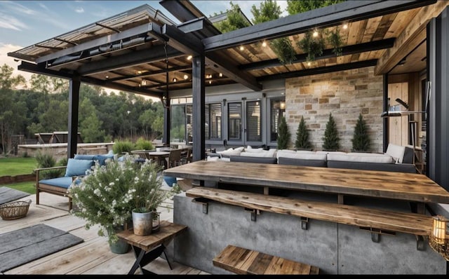 wooden deck featuring an outdoor hangout area