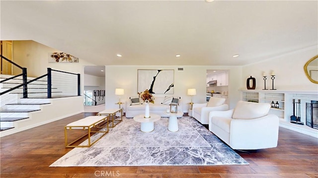 living room with dark wood-type flooring