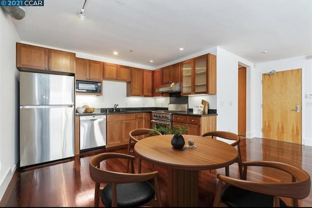 kitchen featuring sink, dark hardwood / wood-style floors, and appliances with stainless steel finishes