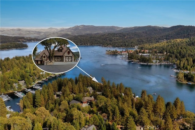 aerial view with a water and mountain view