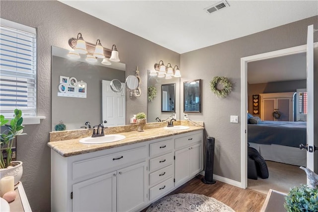 bathroom with vanity and wood-type flooring