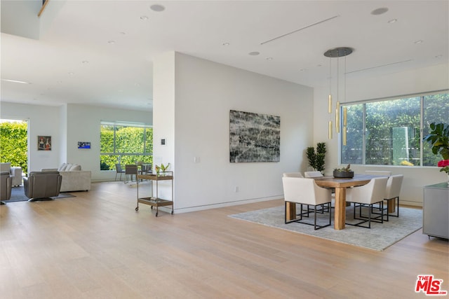 dining area featuring light wood-type flooring